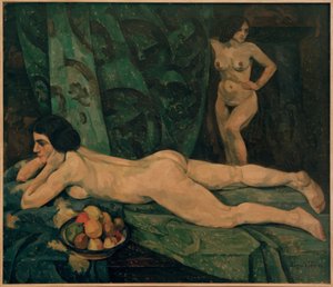 Interior con figuras femeninas desnudas