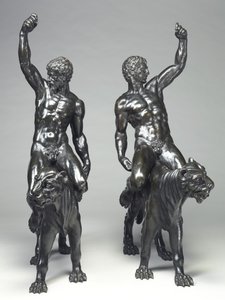 Bacantes desnudas montando panteras