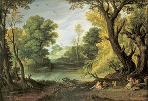 Paisaje con ninfas y sátiros, 1623