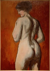 Desnudo femenino sobre fondo rojo