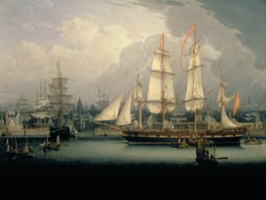 Barco Clíper de Cuatro Mástiles en el Puerto de Liverpool, c.1810