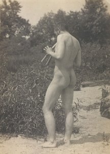 Thomas Eakins, desnudo, tocando la flauta, ca. 1883