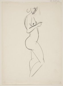 Mujer desnuda de pie, perfil a la derecha