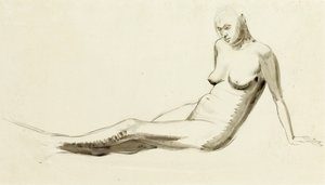 Desnudo sentado, c.1919 (pluma y aguada sobre lápiz)