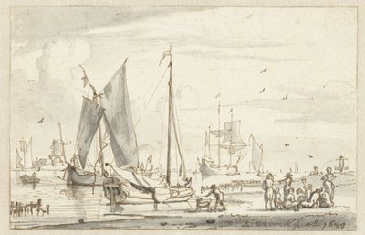 Orilla del río con algunos barcos de Abraham Storck