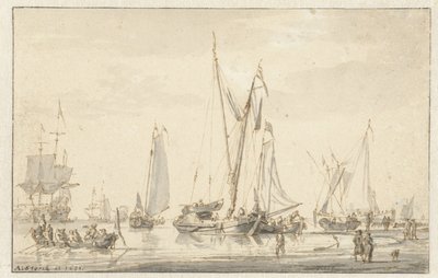 Vista de la playa con barcos amarrados de Abraham Storck