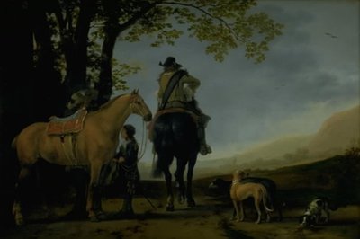 Dos jinetes en un paisaje de Abraham van Calraet