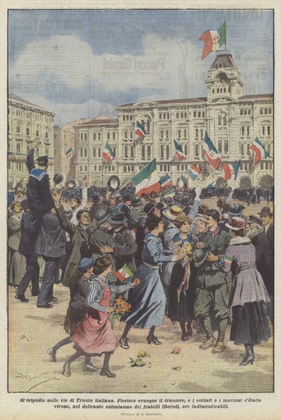 El júbilo en las calles de Trieste italiana de Achille Beltrame