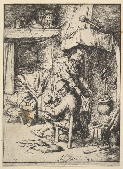 Padre alimentando a su hijo, 1610-85 de Adriaen Jansz. van Ostade