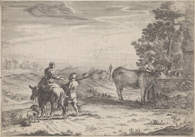 Paisaje con una mujer regando una vaca de Adriaen Oudendijck