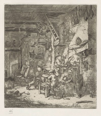 Familia campesina en interior de Adriaen van Ostade