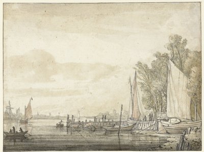 Barcos en un embarcadero en un río de Aelbert Cuyp