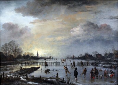 Paisaje de invierno con patinadores de Aert van der Neer