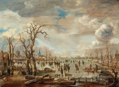 Paisaje invernal con diversión en el hielo. Alrededor de 1655 de Aert van der Neer