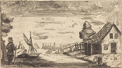 Paisaje con figura y bote de After Jacques Callot