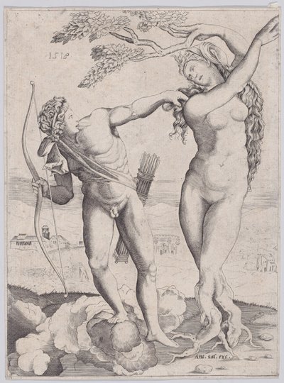 Apolo y Dafne, fechado 1518 de Agostino Veneziano