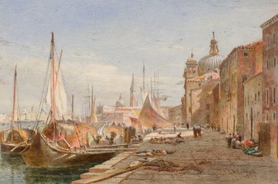 Barcazas en un muelle de Venecia de Alfred Edward Goodall