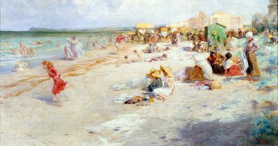 Una playa concurrida en verano de Alois Hans Schram