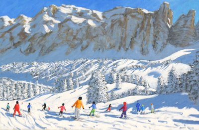 Esquiadores Coloridos, Val Gardena, Italia de Andrew Macara