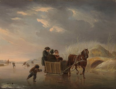 Escena de invierno (Caballo-Sleigh en el hielo) de Andries Vermeulen