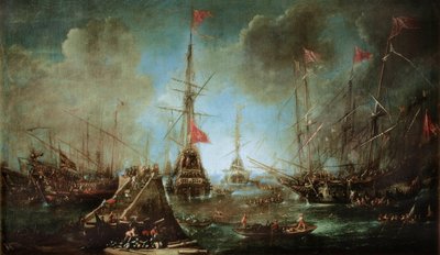 La flota española sale del puerto de Andries van Eertvelt