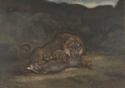 León devorando presa, 1810-75 de Antoine Louis Barye