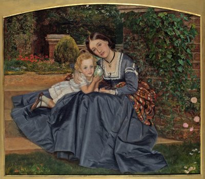 Madre e hijo sentados en el jardín, 1865-70 de Arthur Hughes