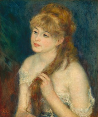 Joven trenzando su cabello de Auguste Renoir