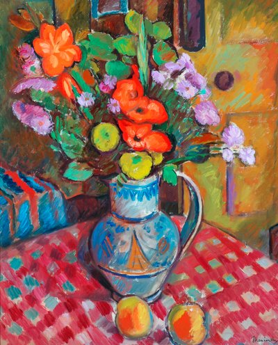 Flores en una maceta (óleo sobre lienzo) de Bernard Meninsky