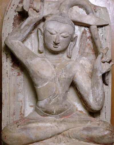Buda sentado cortándose el cabello de Burmese School