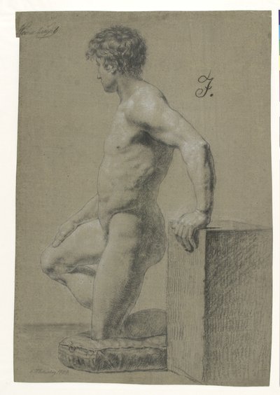 Figura masculina arrodillada, perfil a la izquierda de Christoffer Wilhelm Eckersberg