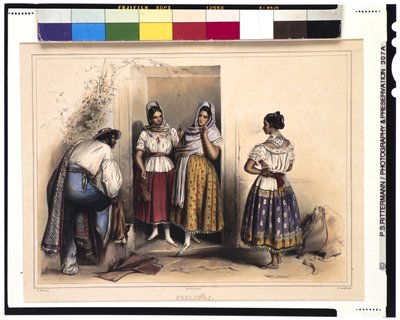 Mujeres de Puebla, después de 1836 (litografía en color) de Carl Nebel