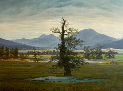 Paisaje de pueblo al amanecer de Caspar David Friedrich