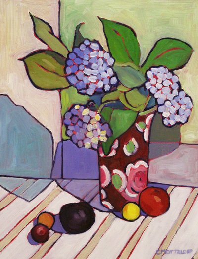 Hortensias azules, 2023 (óleo sobre panel) de Catherine J Martzloff