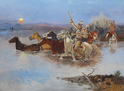 Cruzando el río, c.1895 de Charles Marion Russell