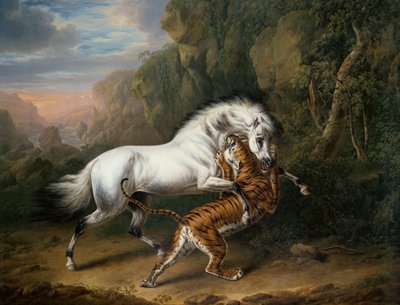 Un tigre atacando a un semental árabe, 1824 de Charles Towne