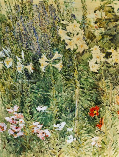 Alondras y lirios de Childe Frederick Hassam