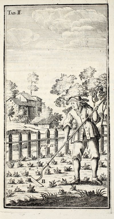 Jardinero cavando, pub. Erfurt en Turingia, 1753-55 de Christian Reicharts