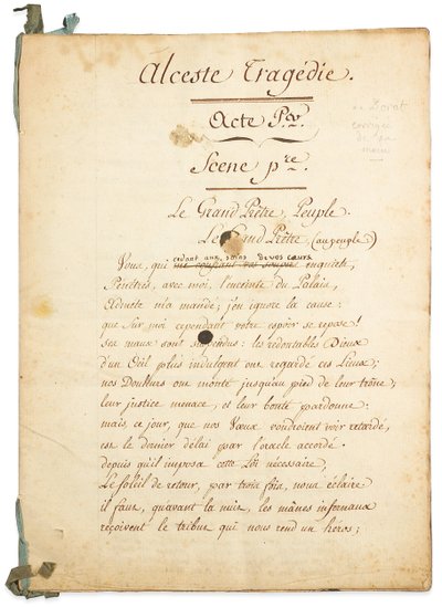 Manuscrito de "Alceste" de Claude Joseph Dorat