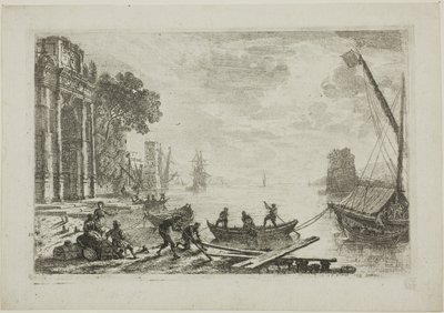 Escena del puerto con sol naciente de Claude Lorrain