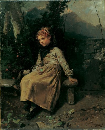 Niña sentada en el jardín de Domenico Induno