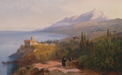 Monte Athos y monasterio de Stavronikétes de Edward Lear