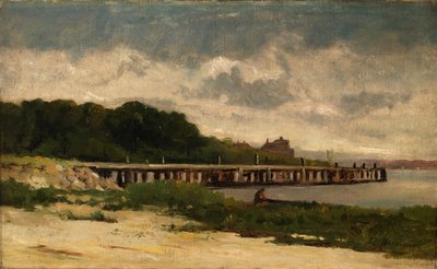 Paisaje sin título con muelle de Edward Mitchell Bannister