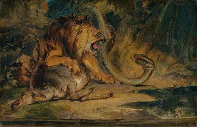 León defendiendo su presa, c. 1840 de Edwin Henry Landseer