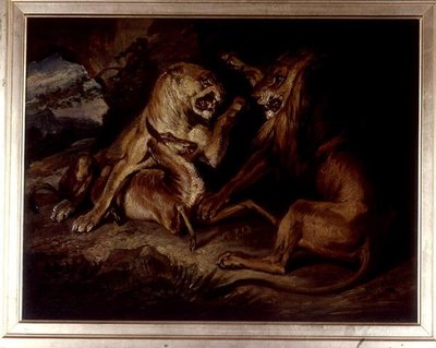 Leones en una matanza (óleo sobre lienzo) de Edwin Landseer