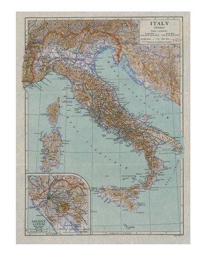 Mapa de la antigua Italia, c1910s de Emery Walker