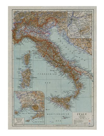 Mapa de la Italia moderna, c1910s de Emery Walker