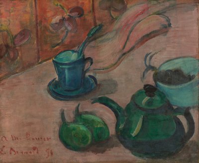 Naturaleza muerta con tetera, taza y fruta de Emile Bernard