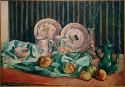 Naturaleza muerta con manzanas y cerámica bretona de Emile Bernard