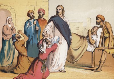 Cristo curando a los enfermos (cromolito) de English School
